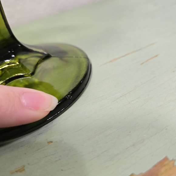 Indiana Glass Olive Green Teardrop Pedestal Compote Fruit Bowl Goblet Vintage - Picture 6 of 6